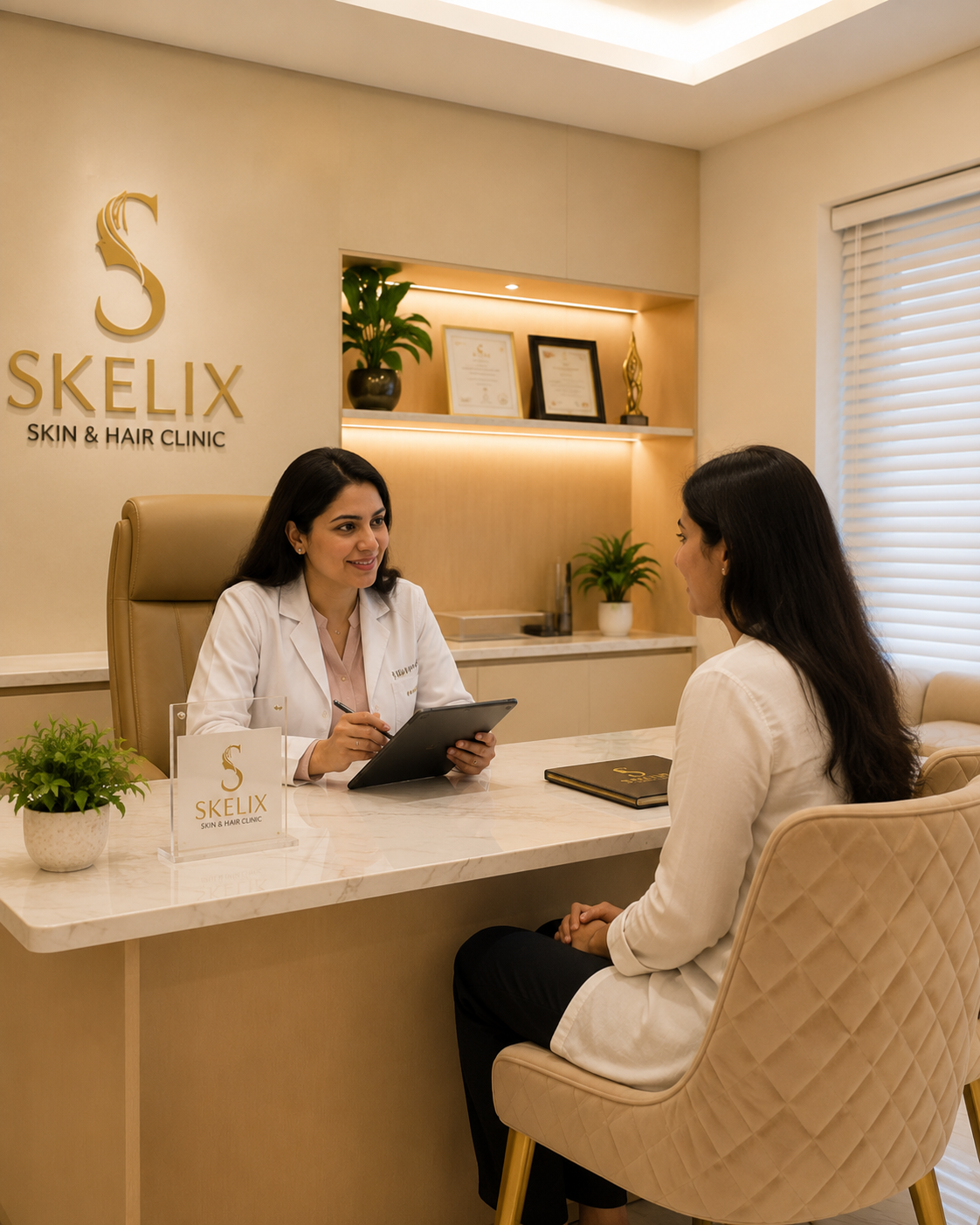 Dermatologist consulting a patient at Skelix